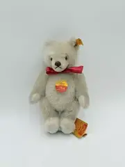 Steiff Original Teddy Bear Plush Jointed Mohair Vanilla Red Bow Ribbon 0207/26