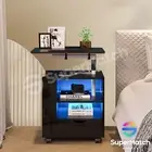 Bedside Tables Smart Side Table RGB LED 2 Shelves Nightstand 2 USB Ports Black
