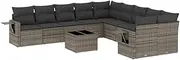 vidaXL Garden Sofa Set with Cushions - 11 Piece Grey Poly Rattan Modular Lounge Set for Outdoor, Garden, Patio, Deck with Storage and Side Table