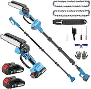 2-in-1 Electric Pole Saw & Cordless Mini Chainsaw, 7.5 FT Max Reach Pole Saw for Tree Trimming, 2PCS 21V 2000 mAh Battery Powered Chainsaw, For Wood Cutting Garden Pruning Tree Pruning