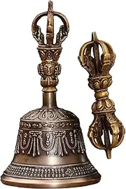 Tibetan Bells - Buddhist Tools | Handmade Singing Bowl Dorje Vajra Buddhist Altar Dharma Object Handbells for Temple Christmas Wedding Kitchen