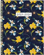 Blueline® Essential Academic Monthly Planner, 14 Months, July 2025 to August 2026, Twin-Wire Binding, Poly Cover, 11" x 8.5", Blossom Design, Navy (CA714PG.02-26)