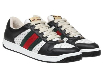 GUCCI LADIES BLACK WHITE WEB LOGO LOW TOP SNEAKERS SHOES 38/US 8