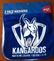AFL NTH MELBOURNE KANGAROOS 2 PACK FACE WASHERS BRAND NEW