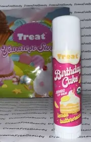 Treat Beauty Jumbo Organic Clear Lip Balm ~LEMON BUTTERCREAM BIRTHDAY CAKE ~ New