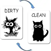 Black Cat Clean Dirty Dishwasher Magnet, Funny Cat Clean Dirty Sign for Kitchen Refrigerator Laundry Room, Double Sided Reversible Dish Washer Magnet Sign (Black cat)