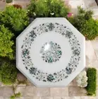 12" Octagon White Marble Center Coffee Table Abalone Shell Stone Floral Inlay