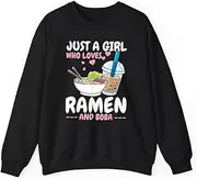 [X.Style] Just a Girl who Loves Ramen and Boba Bubble Tea Tea Japanese ds029 Sweater Black 3XL