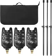 Adjustable Fishing Bite Alarm Set with Telescopic Banksticks, Watertight Oxford Tool Bag 3 Alarm Kit for Night Lake Bank Fishing