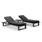 Arcadia Aluminium Sun Lounge Set In Charcoal W/ Teak Slide Under Side Table