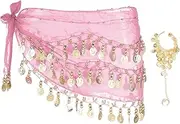 [sourcing map] Belly Dance Hip Scarf Sequin Wrap, Pink, M