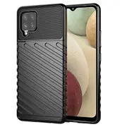 For Samsung Galaxy A12 Case Rugged Shockproof Heavy Duty Anti Slip Protective Armor Case Cover (Black)