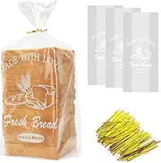 Bread Loaf Packing Bags with Ties, Printed Large Bakery Homemade Bread Plastic Bags, 8” x 4” x 18”,40 Pack, Printed Bread Container Reusable Adjustable