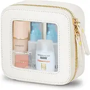 ROYOROYI Mini Makeup Bag - Small Cosmetic Bags for Women,Waterproof Toiletry Bag for Travel,Clear Center Console Organizer Bag with Clear Windows & Gold Zippers, White, Mini, Simplicity