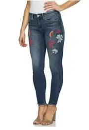 NWT CeCe FLORAL EMBROIDERED SKINNY JEANS #7038308, SIZE: 26/2, True Blue