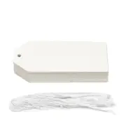 50 x WHITE KRAFT PAPER TAGS - 5 x 11 cm, 250gsm including precut cotton string