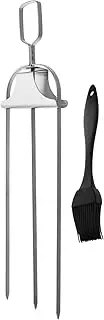 Yardenfun 1 Set Stainless Steel Roasting Skewers with Brush Durable Barbecue Forks for Grilling Campfire Outdoor Cooking Safe Handling Strong Material for Easy Use
