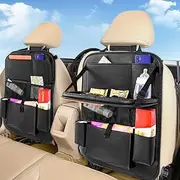 SANMITTI Car Backseat Organizer,With Tablet Holder PU Leather,Car Seat Back Protectors Kick With Foldable Table Tray Backseat Car Organizer Mats Travel Accessories1PACK