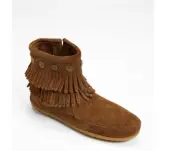 NIB MINNETONKA Suede Double FRINGE Zip Boot DUSTY BROWN Ankle Boots Womens 6 M