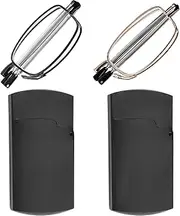 Reading Glasses 2 Pair Black and Gunmetal Readers Compact Folding Unisex Glasses for Reading Case Included, Bundle: Set of Black and Gold With 2 Black Cases, 50 mm