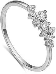 [Taoqiao] wangxiyan Simple 18k Gold Color Rings for Teen Girls Class Heart White Sapphire Studded Eternity Wedding Ring 925 Sterling Silver Engagement Stackable Diamond Rings Women Fashion Jewelry(White,8)