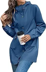[Generic] Rain Ponchos for Adults Women's Waterproof Rain Jacket Lightweight Raincoat Hooded Windbreaker Trench Coat