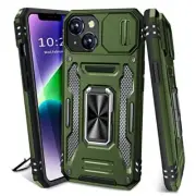 for iPhone 13 Case/iPhone 14 Case with Slide Camera Cover for Olive Green