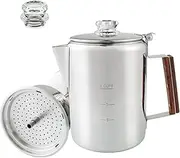 APOXCON Coffee Percolator Camping Coffee Pot Stainless Steel Coffee Maker with Two Heat Resistant Tough Glass Knob Using on any Stovetop Outdoor Traveling NO Aluminum NO Plastic (9 Cup)