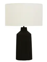 Miro 1 Light Table Lamp with Black Ribbed Concrete Base and White Linen Shade
