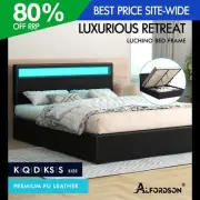 ALFORDSON Bed Frame Double Queen King Single RGB LED Gas Lift Storage Base Black