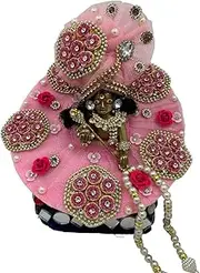 [DREEMOH GOD'S TREAT] DREEMOH GT Kanha ji Designer Pink Poshak 3 no. Model, Size – 6 inch with Neckless, ANG Rakha and Beautiful Pagri | Thakur ji, Bal Gopal Dress | Heavy Zardozi Silk Net Dress for Krishna ji