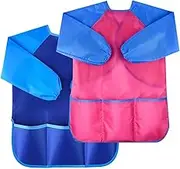 2 Pack Kids Art Smock Kids Waterproof Painting Apron Children's Artist Apron with Long Sleeve and 3 Pockets for Age 5-8 Years
