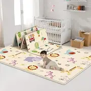Baby Folding Crawling Mat, Kids Play Mat Soft Foam Rug Carpet, Reversible Double Sides Waterproof Portable Mats Cute Cartoon Nursery Rug (70 x 39 x 0.2 Inches)