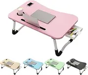 Adjustable Laptop Desk, Folding Bed Table, Portable Study Tray, Cup Holder Tablet Slot Storage Drawer Ideal for Working, Reading, Writing, Drawing, 23.62x15.75x11.02 Inches