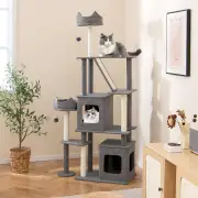 Costway1.8m Tall Cat Tree with Scratching Posts and Board for Indoor Cats-Grey