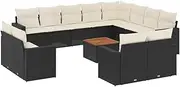 vidaXL Garden Sofa Set - Modular 13pc Poly Rattan in Black with Cushions, Storage, Acacia Table for Patio/Backyard