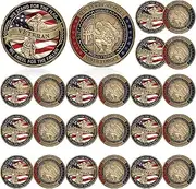 24 Pcs Military Veteran Challenge Coin United States We Stand for The Flag We Kneel for The Fallen Round Coin with Metal Christian American Flag for Collectors Military Church Souvenir Gift