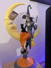 New Vintage Witch Crafters Witch On Crescent Moon With Cat