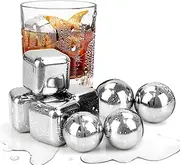MEILANHUI 4 PCS Ice Cubes and 4 PCS Ice Balls with Tong, Whiskey Stones Gift Set for Drinking, High Cooling Technology Reusable Whisky Stones Gifts for Men Who Have Everything