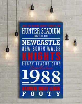 PERSONALISED PRINT STRETCHED CANVAS KNIGHTS NRL FOOTY ART GIFT FOOTBALL PRINTS