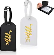 Jeffdad Pack of 2 Luggage Tags: Couple Mr & Mrs Honeymoon Travel Luggage Tag with Address Label