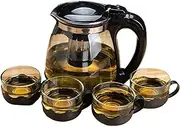 MBETA 2000ML Glass Teapot with 4 Water Cups Set, High Temperature Resistant Tea Pot, Large Capacity Tea Utensils Set
