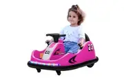 Kids Bumper Car With Remote Control Electric Ride On Toy Race Vehicle DIY Sticker Music LED 360 Degree Spin Twin Motor Pink