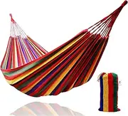 Single/Double Person Rainbow Cotton Fabric Canvas Travel Hammocks 500lbs Ultralight Camping Hammock Portable Beach Swing Bed with Carrying Bag for Outdoors and Indoors