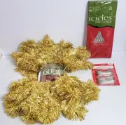 Christmas Time Lot Holiday Tinsel Garland 60 Ft + Icicles + 150 Ornament Hooks