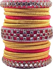 [CRAFT LOVE] Silk Thread Red & Yellow Kundan Bangles