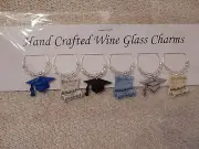 "GRADUATION" Set of 6 Hand Crafted Wine Glass Charm drink markers
