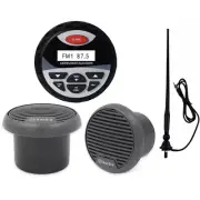 Waterproof Marine Boat Speakers+4" Bluetooth Receiver Audio Radio FM/AM Antenna