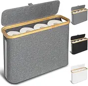 FYL Toilet Roll Storage, Toilet Paper Storage, Portable Foldable Water-Repllent Bamboo Toilet Paper 12 Rolls Holder Storage With Handle For Bathroom (Grey)