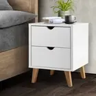 Bedside Tables Nightstand 2 Drawer Wooden Side Table Ample Storage - White